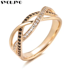 Fashion Entangled Hollow 585 Rose Gold Color Ring For Women Natural Black Zircon Channel Setting Light Luxury Vintage Jewelry