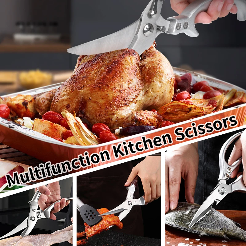 Kitchen Scissors Stainless Steel Shears Powerful Chicken Bone Meat Vegetable Fish Scissors  Multi Kitchen Knives Sharp Scissors