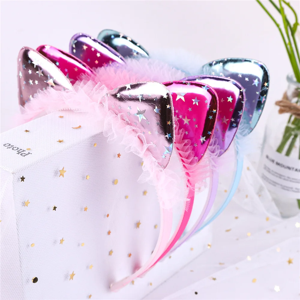 Candygirl Adults Girls Kids Cute Cartoon Cat Ears Hairband Glitter Crown Headband Princess Sequins Hair Hoop Hair Acessorie Gift