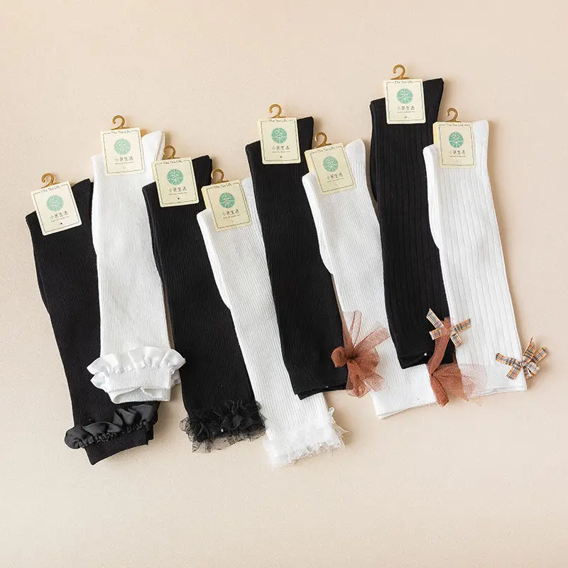 Women Stockings Sweet Kawaii Knot-bow Preppy Style Fungus-line JK All-match Warm High Elasticity Simple Elegant Fashion Students