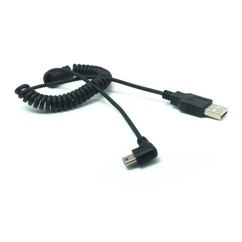 USB Type-A to Mini 5Pin Right Angle Charging spring Cable mini usb cable for GPS Navigator 0.5m-1.2m