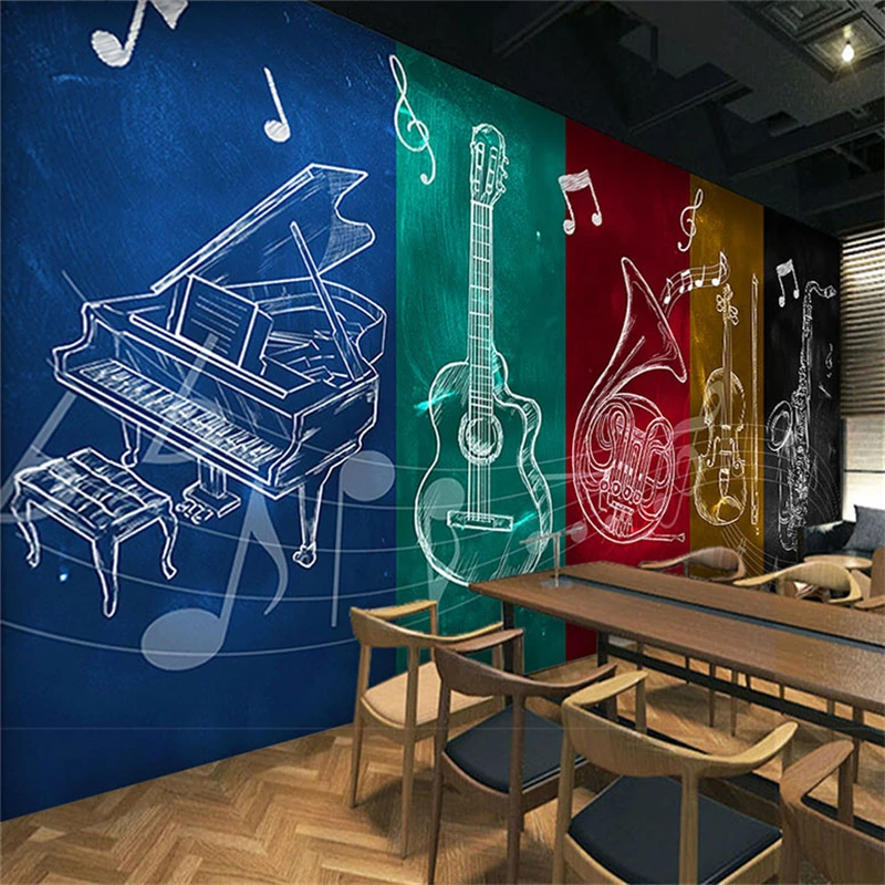 

wellyu Custom rock guitar musical notes wallpaper murals KTV bar restaurant dance music backdrop wallpaper papel de parede3d