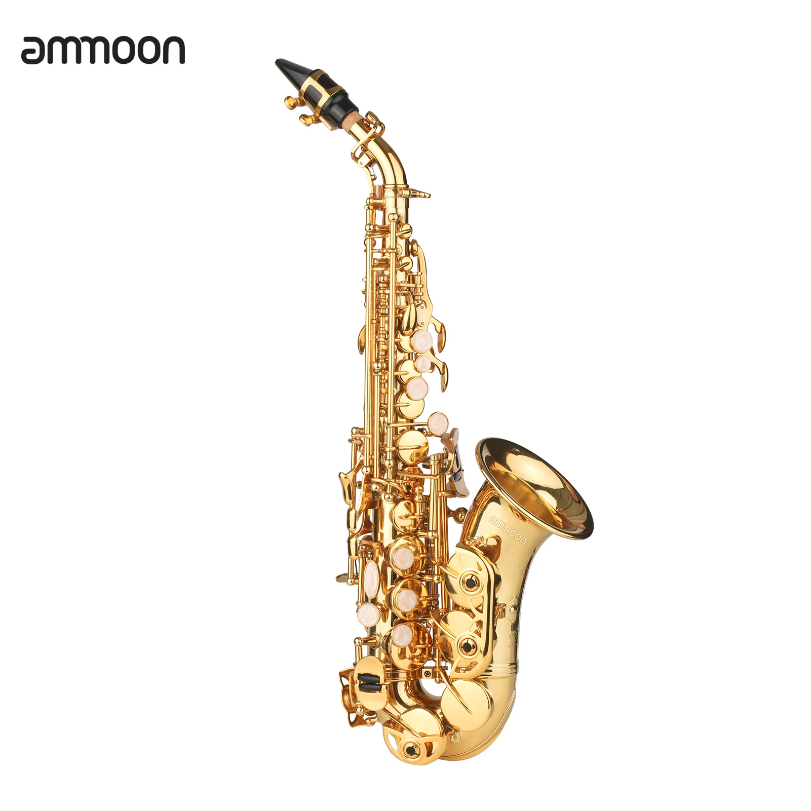 

Bb Soprano Saxophone Gold Lacquer Brass Sax with Instrument Case Mouthpiece Neck Strap Cleaning Cloth Brush for Beginners