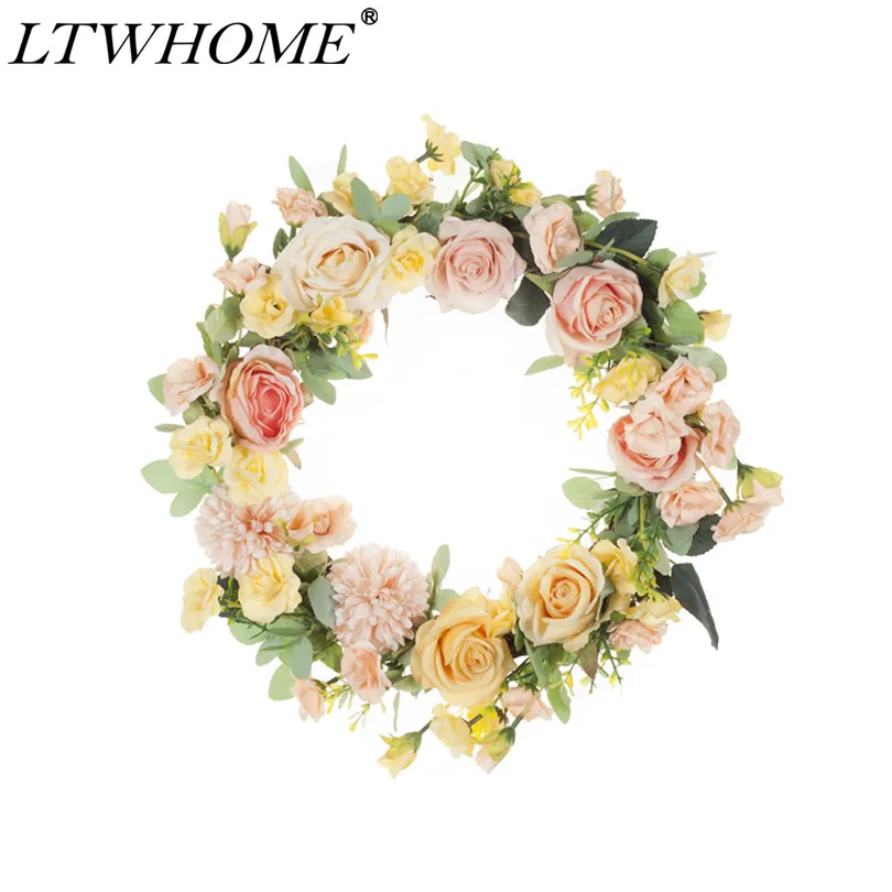 

LTWHOME Artificial Handmade Spring Summer Wreath with Roses, Dandelions, Model: WHDAN