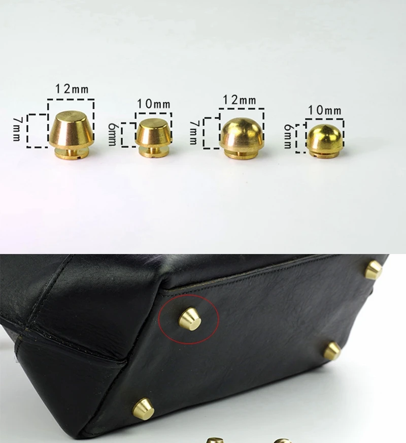 10-12mm Diameter Solid Brass Bag Bottom Studs Foot Nails Shackles Screw Rivet For Belt Hat Shoes Leather Craft DIY Accessories