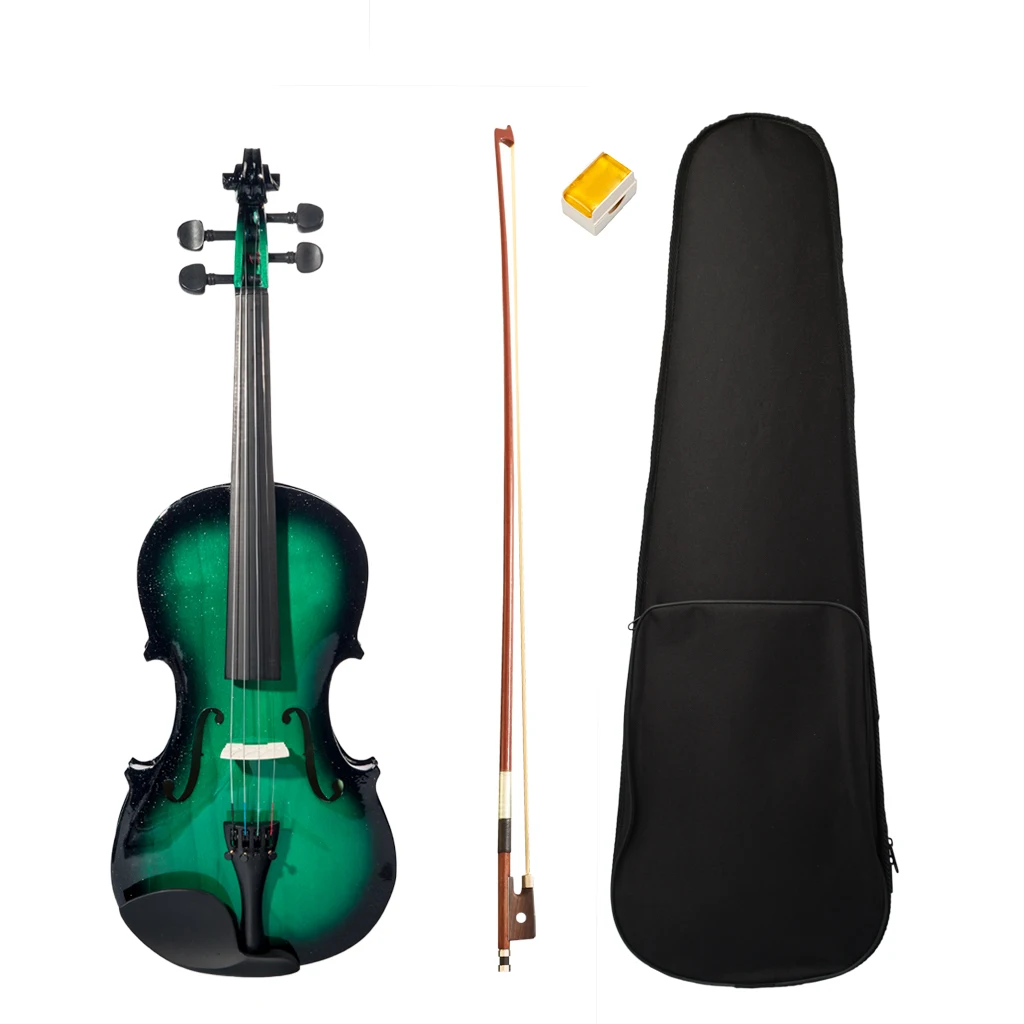 

Acoustic Violin 4/4 Full Size Fiddle +Case Bow Rosin Green & Black For Students Beginners Accessories SET