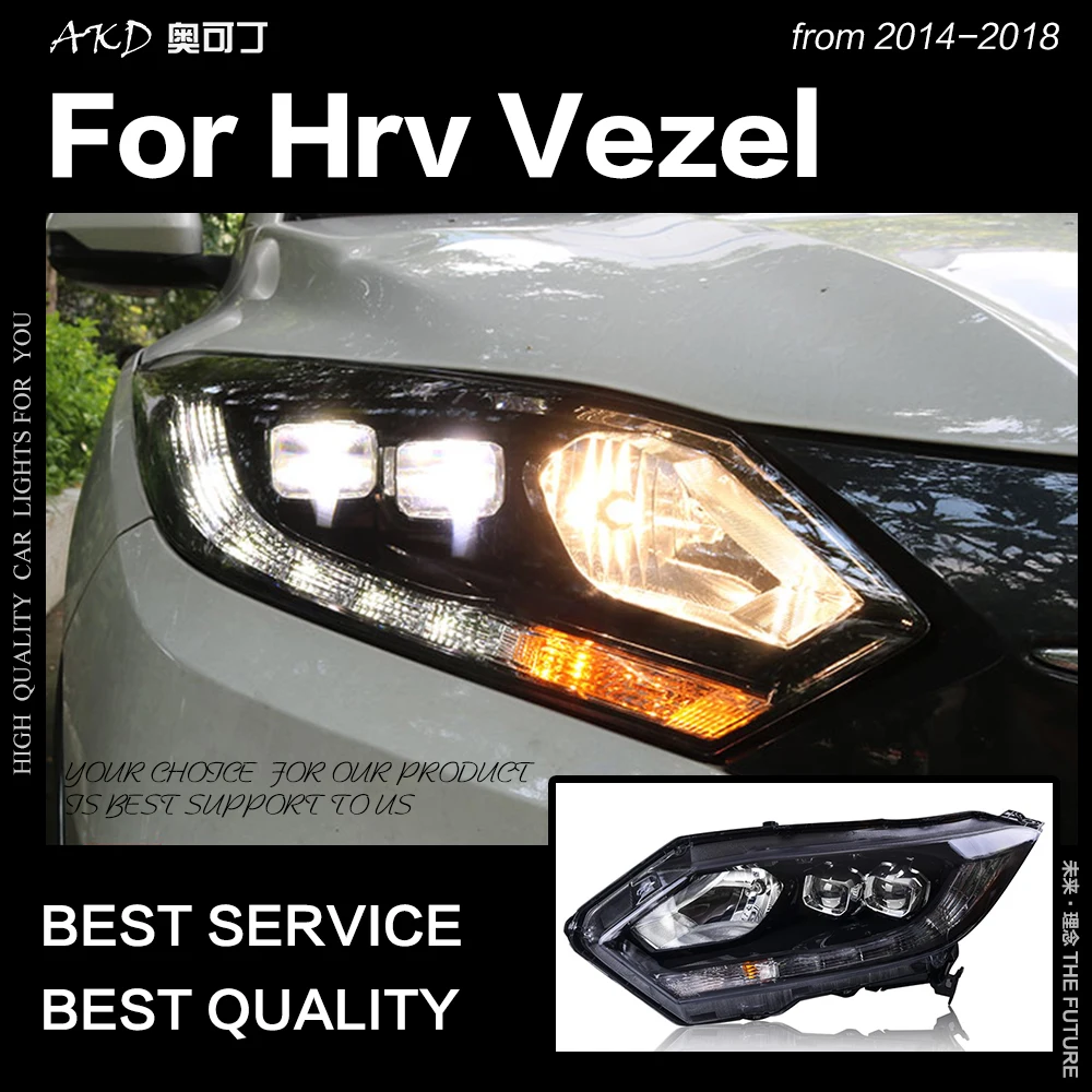 

AKD Car Styling Head Lamp for HRV Vezel LED Headlight 2014-2018 Turn Signal LED DRL Double Lens Hid Bi Xenon Auto Accessories