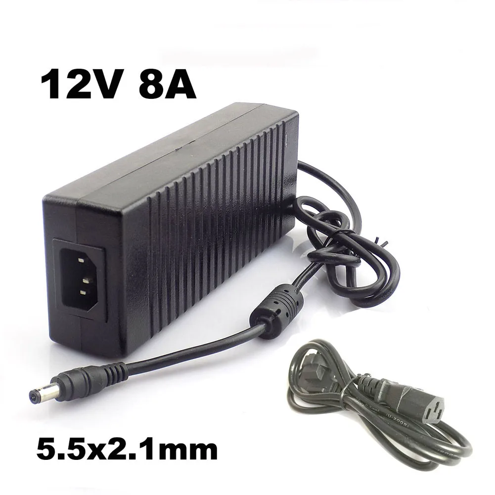 

DC to AC 12V 8A 8000ma 100-240V Power Supply Cord Adapter for CCTV IP Camera LED Light Strip Adaptor 5.5x2.1mm Connector Plug