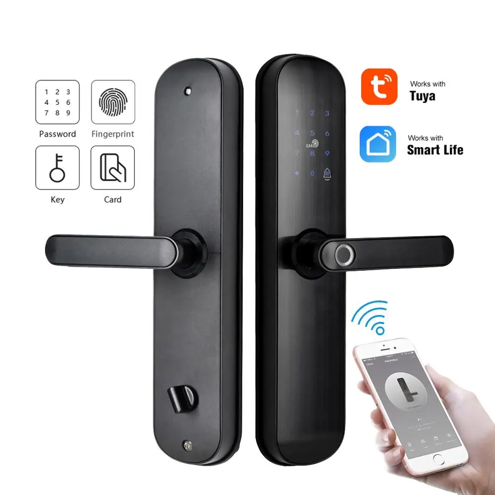 

YOHEEN Wifi App Door Lock With Tuya App, Smart Biometric Fingerprint Intelligent Lock With Password RFID card