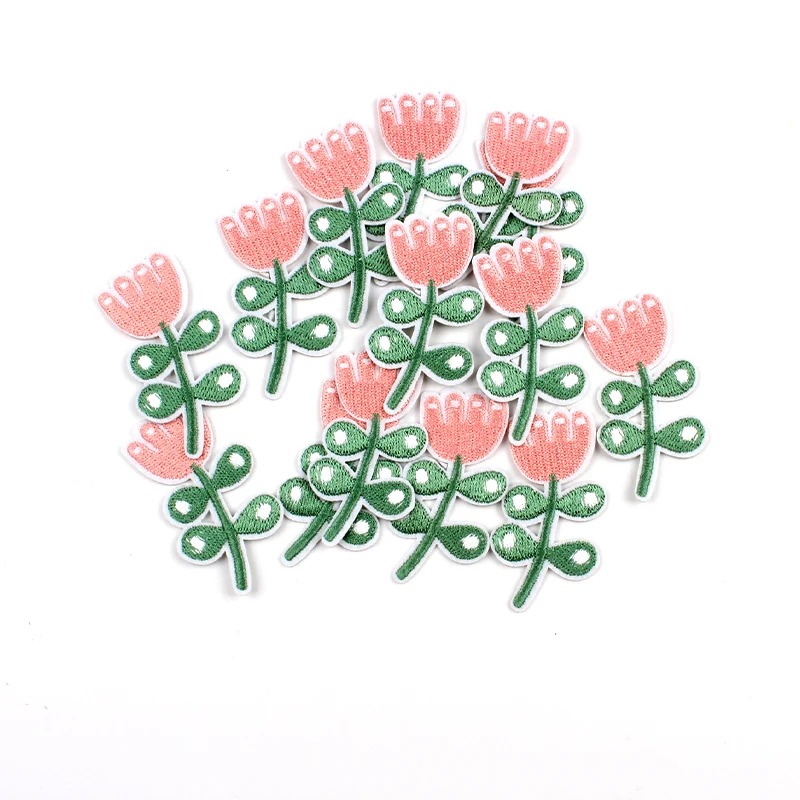 10pcs Iron On Tulip Flower Patches DIY Cartoon Stickers Sewing Jeans Bags Hats Coats T Shirts Dress Fabric Appliques Badge