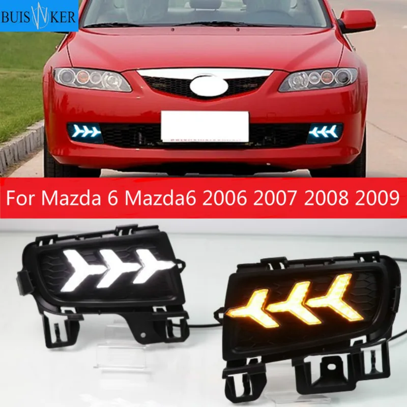 

2pcs LED DRL Daytime Running Light Daylight With Yellow Turn Signal and Blue night light For Mazda 6 Mazda6 2006 2007 2008 2009