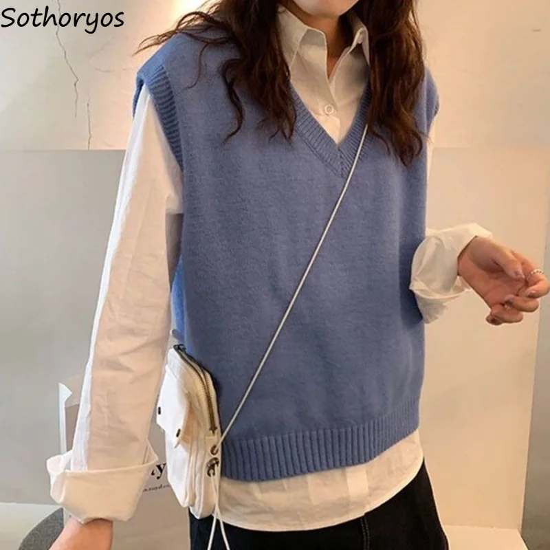 Solid Women Sweater Vest Pullover Japanese Style Ulzzang Fresh Lovely Students High Quality Leisure Loose All Match Trendy Girls