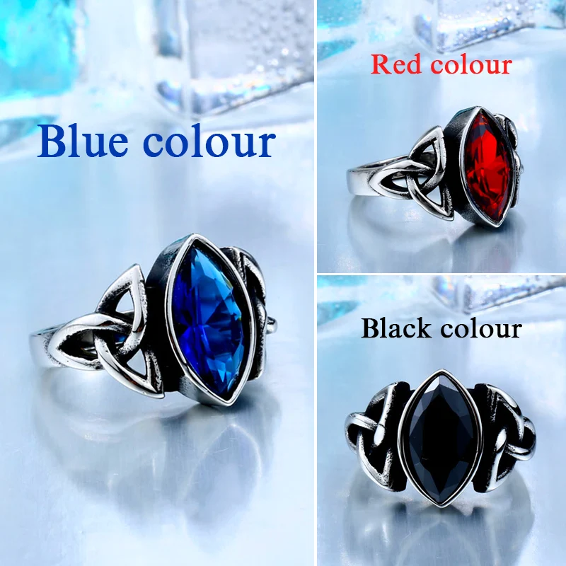 BEIER  NEW Cool Blue/Red/Black Zircon Northern Europe Viking Stainless Steel Ring Vintage Retro geometry Jewelry For Man BR8-269