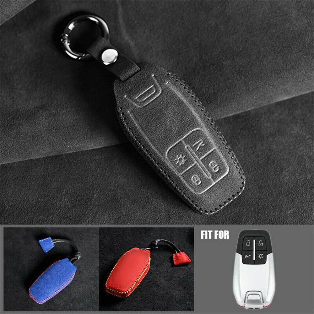 

For Ferrari 488 2017 2018 Suede Leather Remote Start Car Key Case Cover Fob Keychain Shell Protector Holder Auto Accessories