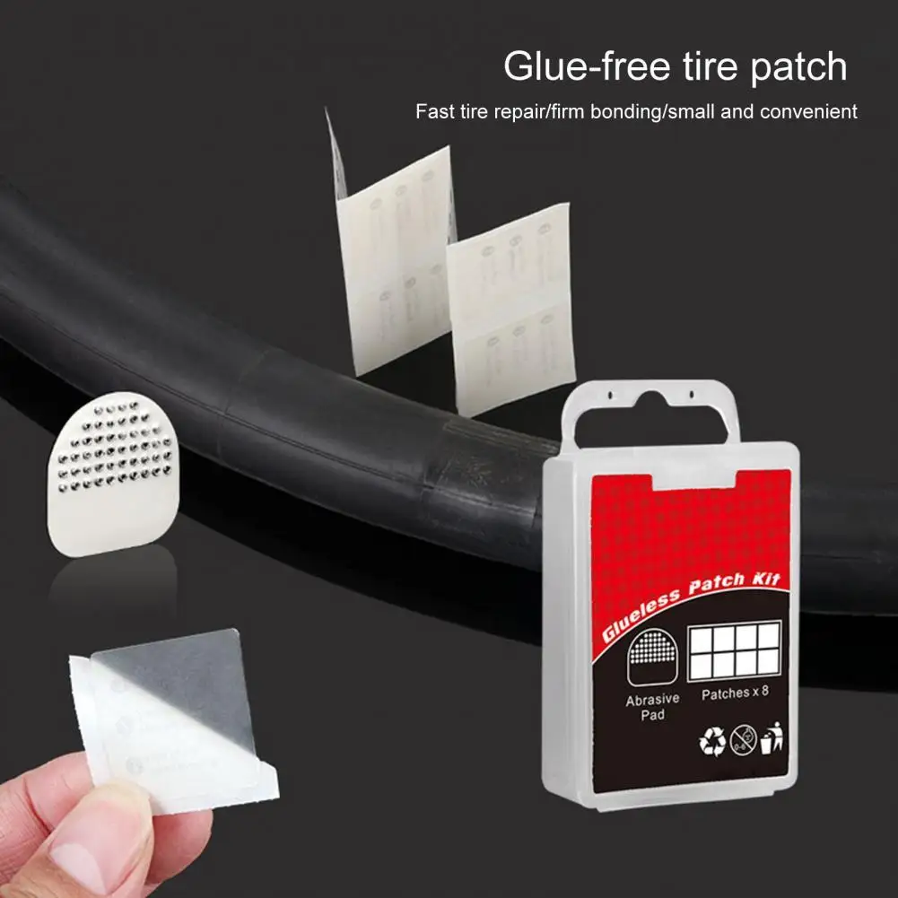 8Pcs Bike Tyre Patches Transparent Easy to Use Small Rubber Bond Well Super Glue Layer Bicycle Puncture Box for Repair