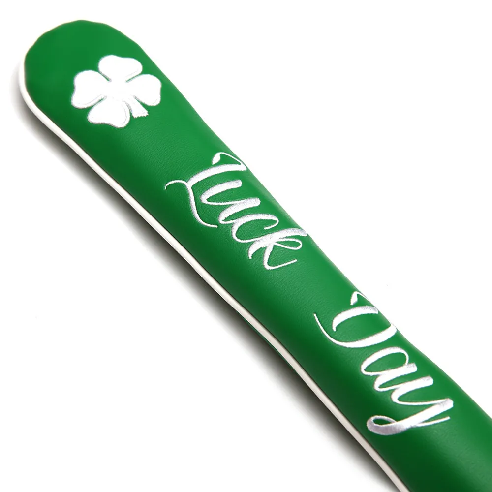 Premium PU Leather Green Four-leaf Clover Luck Day Golf Alignment Stick Cover Case Holder