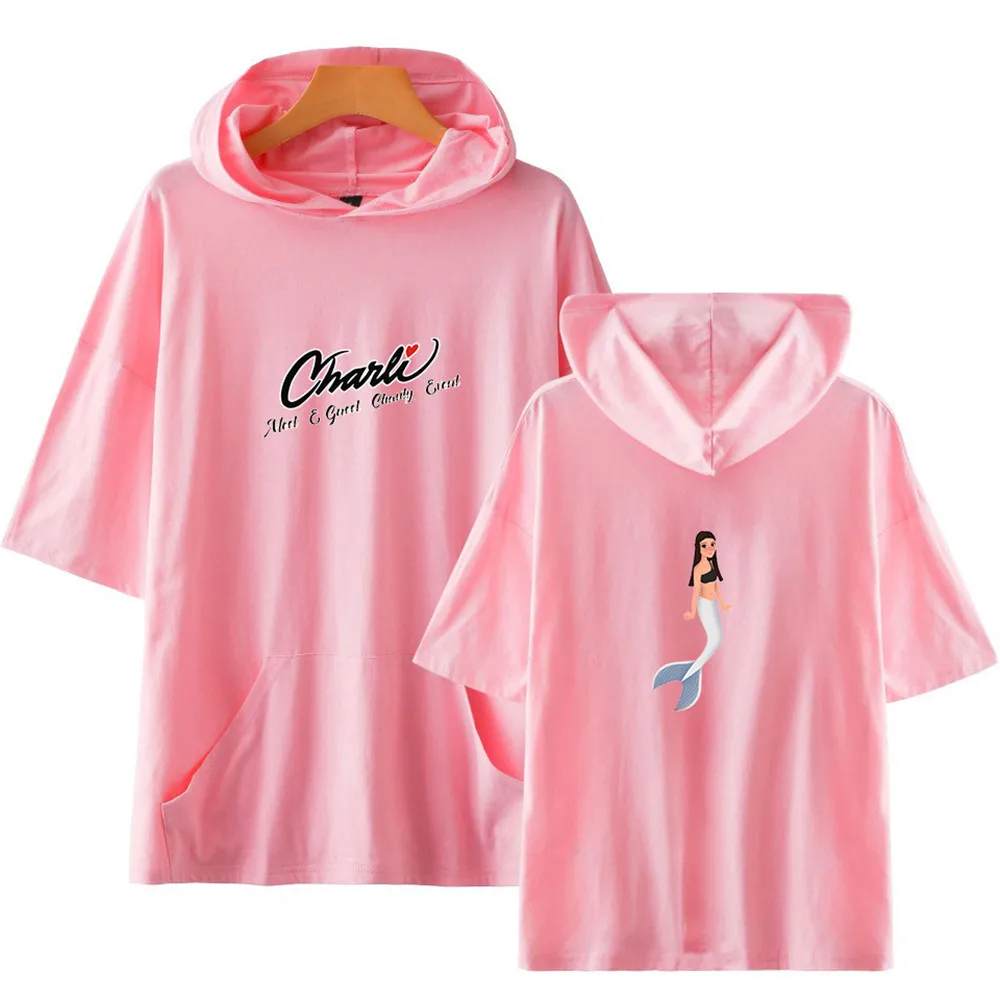 Charli Damelio New Ice Coffee Splatter Men/Women Hoodies  Charli Damelio Merch Hooded T-shirt Short Sleeve Fashion T-shirt Tops