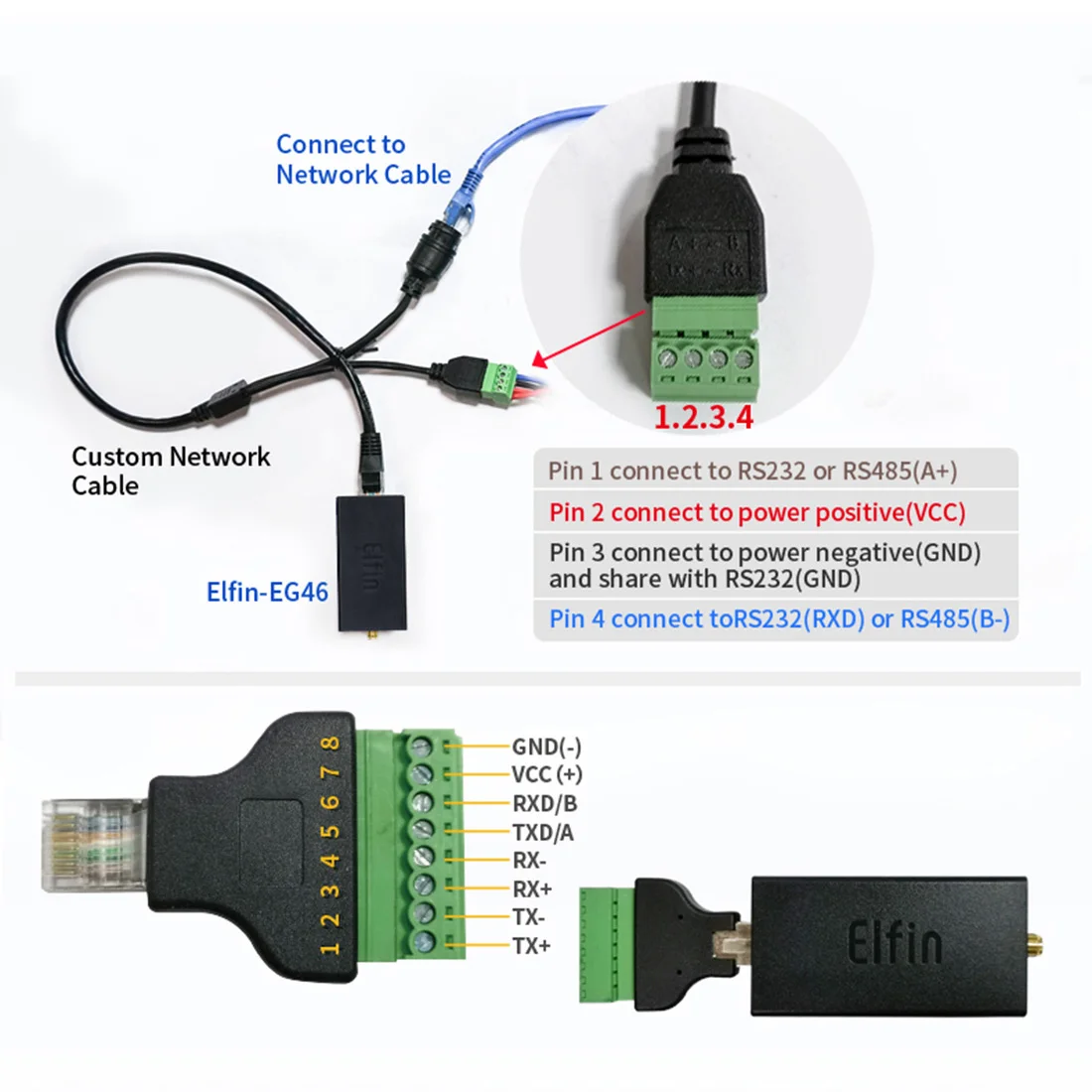 Elfin-EG46 4g Router RS485 & Ethernet zu 4g Netzwerk-Port verbinden 4g Single Network Port 4g DTU Router mit 1 bis 8 Pin-Anschluss