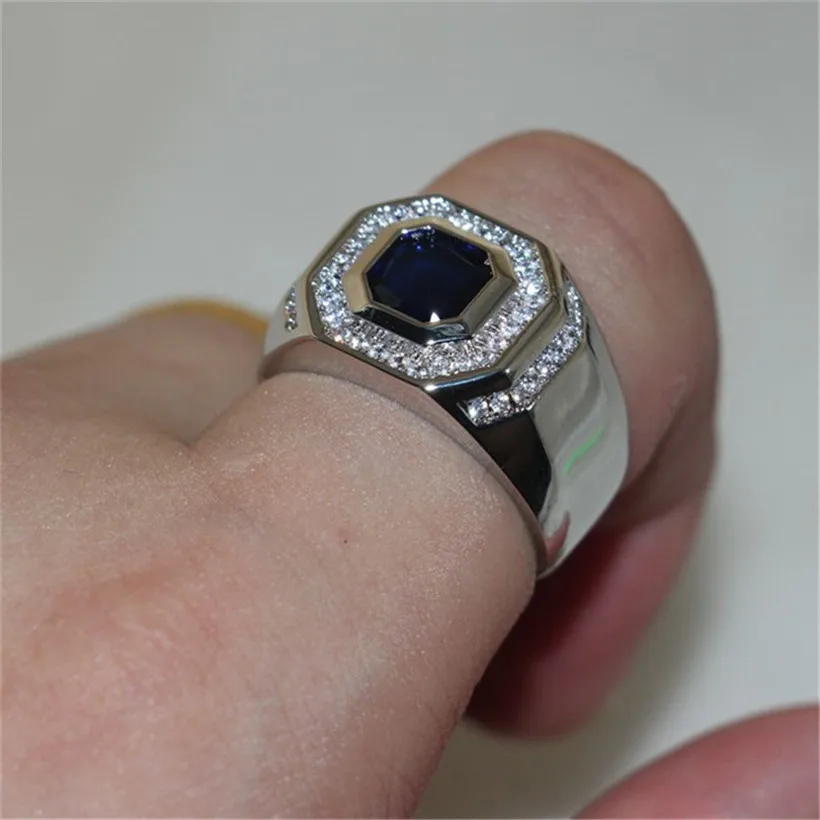 Men\'s Luxury 925 Sterling Silver Blue Sapphire Rings Engagement Wedding Band ring jewelry boys