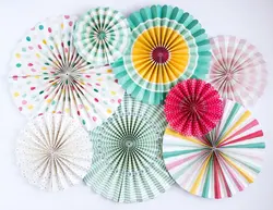 8pcs/lot DIY green/Red Mix color Fold Hand Craft Paper Fan Festival Supplies Flower Craft Gifts Wedding Decoration Fan Rosettes