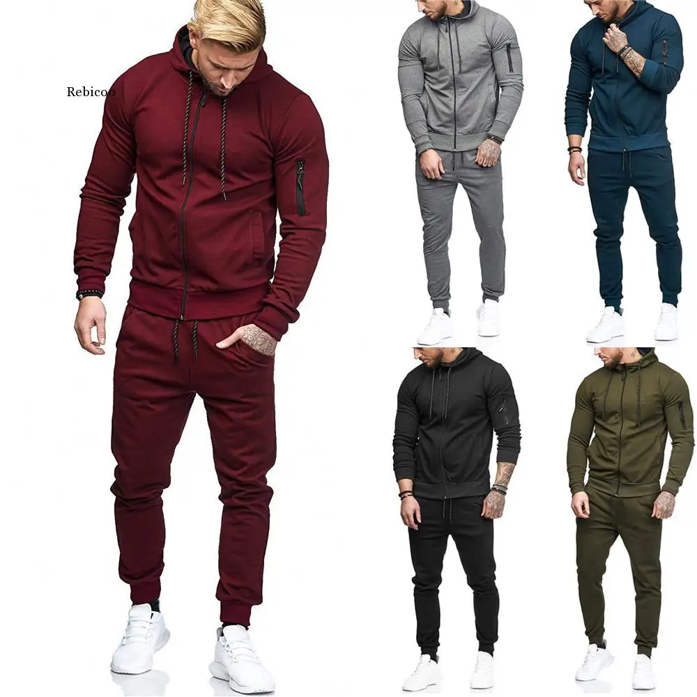 

Men's Autumn Patchwork Zipper Sweatshirt Top Pants Sets Sports Suit Tracksuit Outdoor Sportswear Casual Outfit