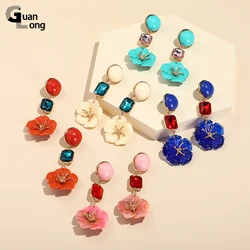 Acrylic Flower Long Earrings for Women Girls Big Vintage Wedding Dangle Earings Korean Cute Elegant Fashion Jewelry Trend Gift