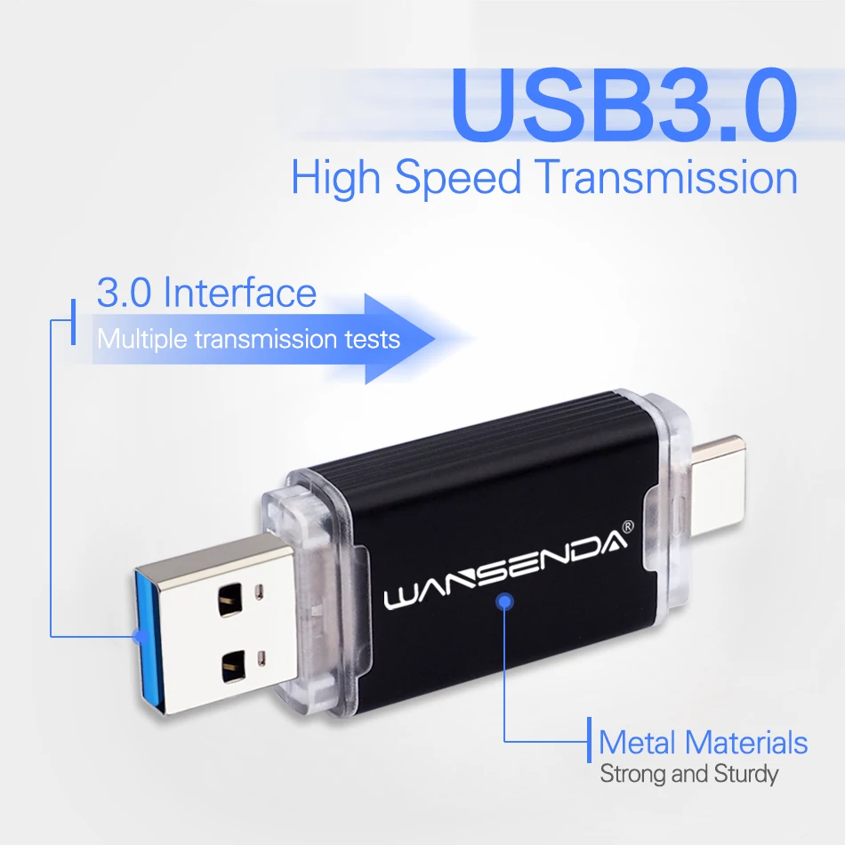 Флеш-накопитель WANSENDA OTG USB 3,0 Type-C, 512 ГБ, 256 ГБ, 128 ГБ, 64 ГБ, 32 ГБ, 16 ГБ, флеш-накопитель для Android/ПК/Mac, флеш-накопитель