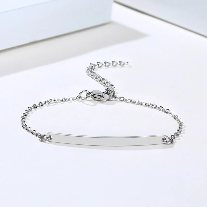 Elegant Personalized ID Bar Bracelets for Women 5mm Thin Stainless Steel Link Chain Custom Name Quotes BFF Bracelet Gift Jewelry image 3