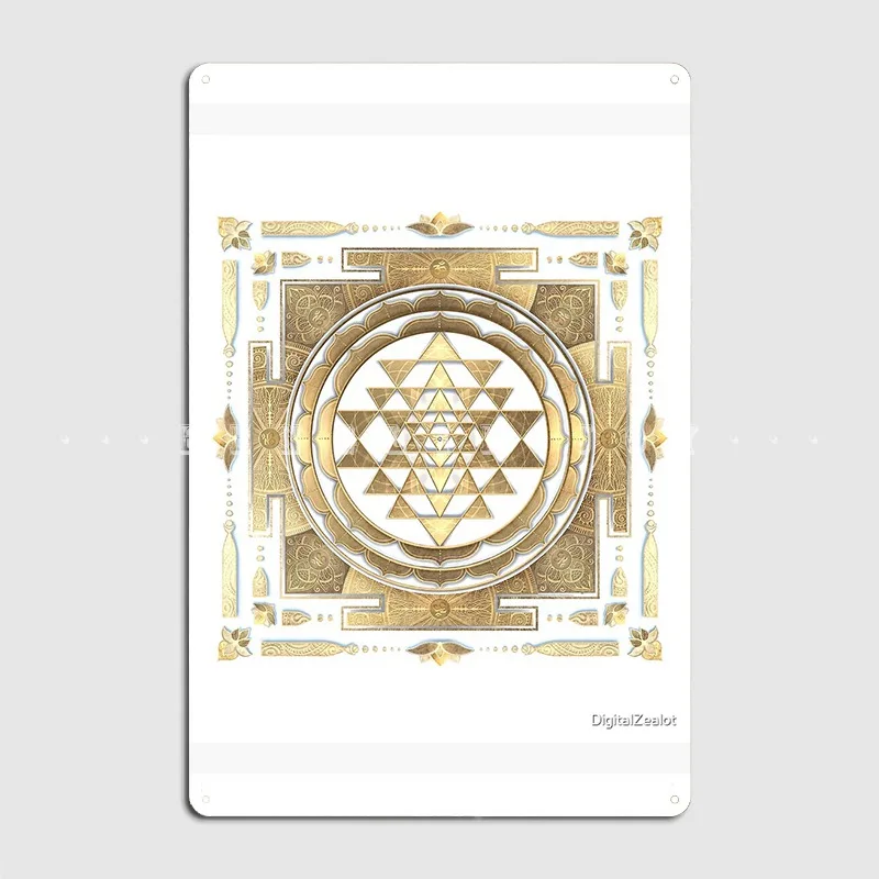 Złoty Sri Yantra plakat metalowa tablica kino salon salon klasyczny plakat znak blaszany plakat