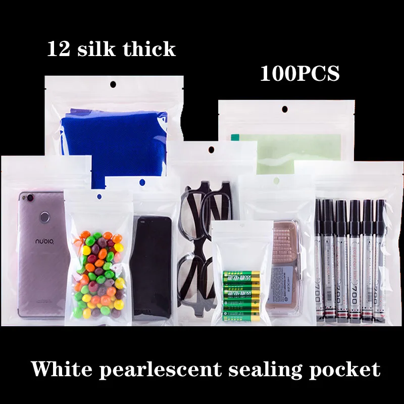 White/Clear Zip Lock Plastic Package Bags with Zipper Self Seal Transparent Ziplock Poly Small Packaging Bag Hang Hole