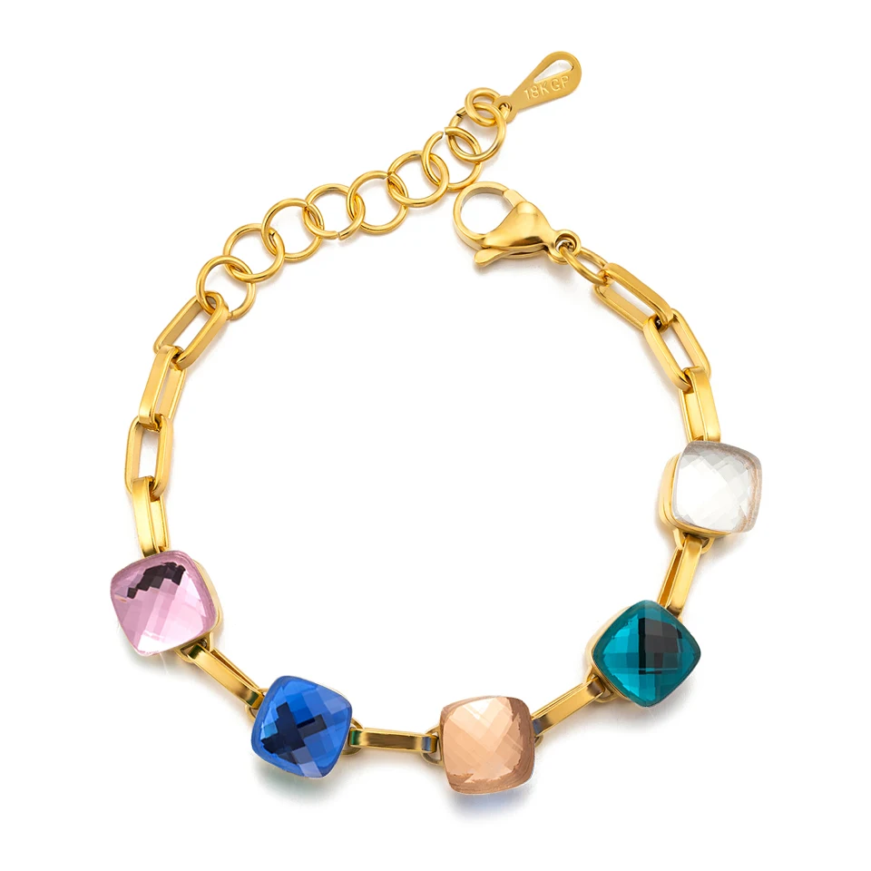 Luxury Brand Multicolor Crystal Candy Style Stainless Steel Bangle Gold Color Mix Freely Matched Colors Bracelets For Women Gift