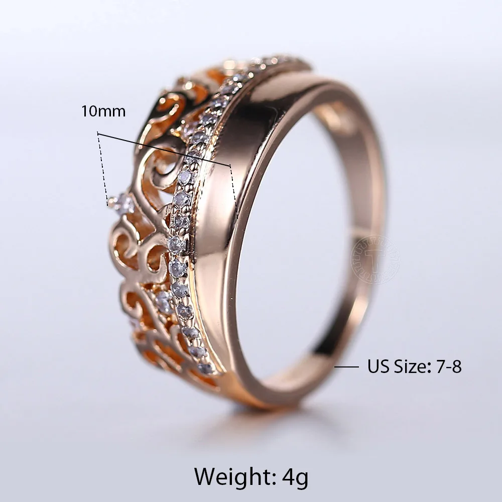 Weaving Patterned Band Ring 585 Rose Gold Color Clear CZ Princess Queen Crown Ring for Women Girls Wedding Party Jewelry GR63