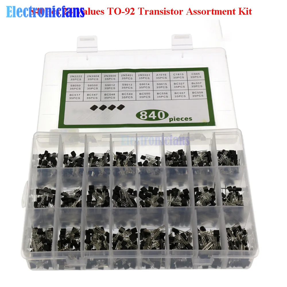 840Pcs 24 Values TO-92 Transistor Assortment Kit BC327 BC337 BC547 Transistor Triode 2N2222 3904 3906 C945 PNP NPN Transistors