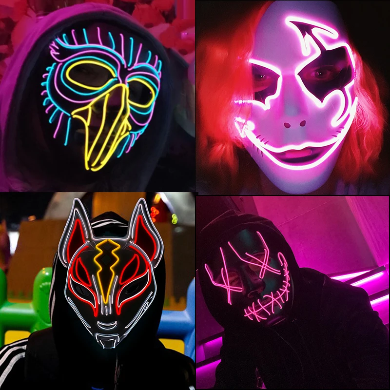 Fashion Masque Masquerade Masks Halloween Glow Party Supplies Neon Mask LED Mask EL Mask Halloween Horror Props