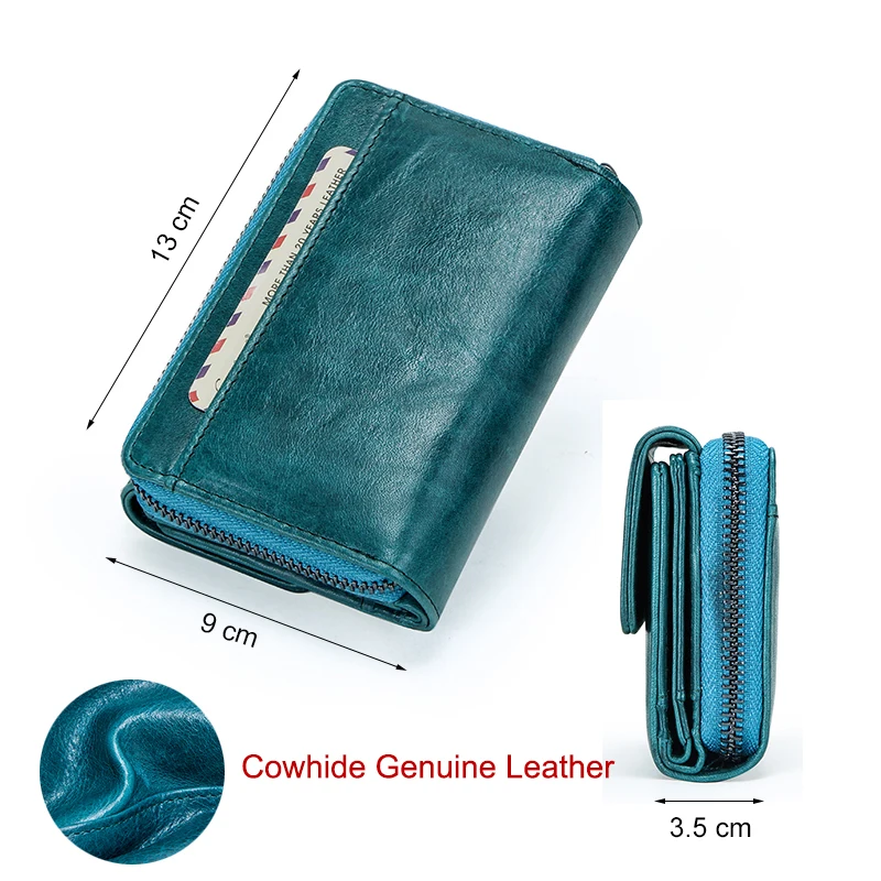 Contact\'S RFID Blocking Short Wallet Female Genuine Leather Coin Purse Small Wallets Women Card Holder Money Bag for Woman