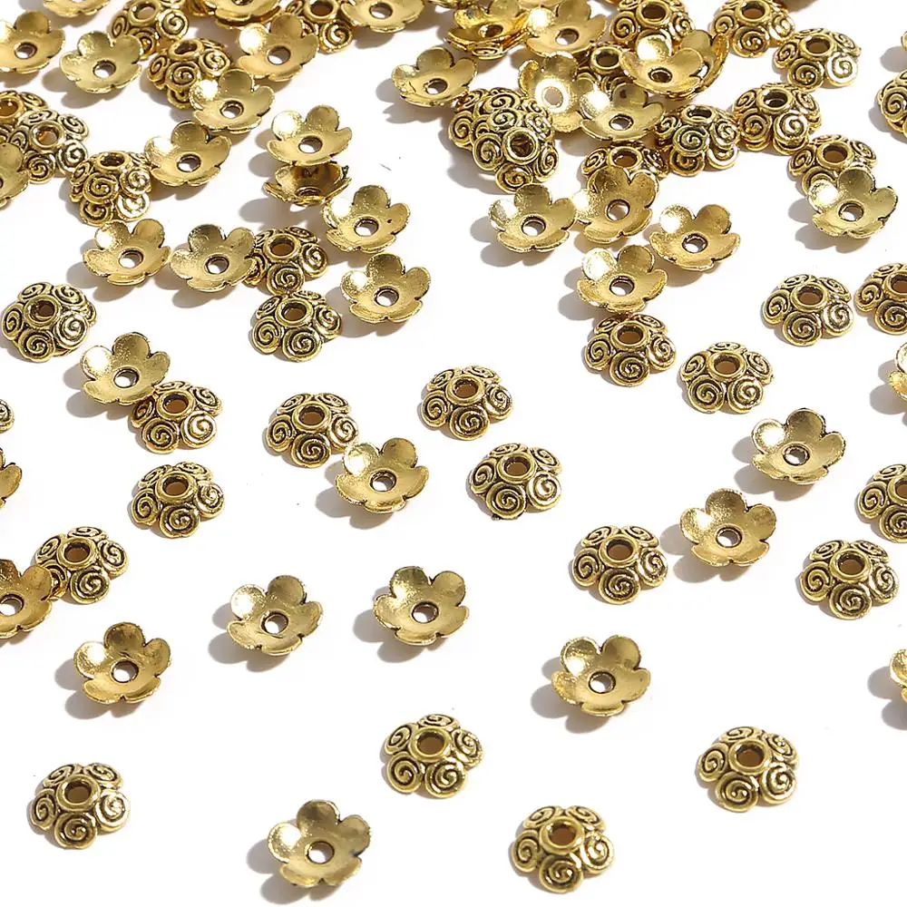50-100Pcs/lot Fashion Alloy Antique Gold Color Flower Bead End Caps For Jewelry Making Necklace Earring Findings DIY Accessories