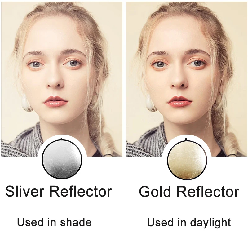 24 "60Cm 2 Dalam 1 Penyebar Lampu Fotografi Reflektor Bulat Multi Cakram Portabel Dapat Dilipat untuk Pemotretan Emas Perak