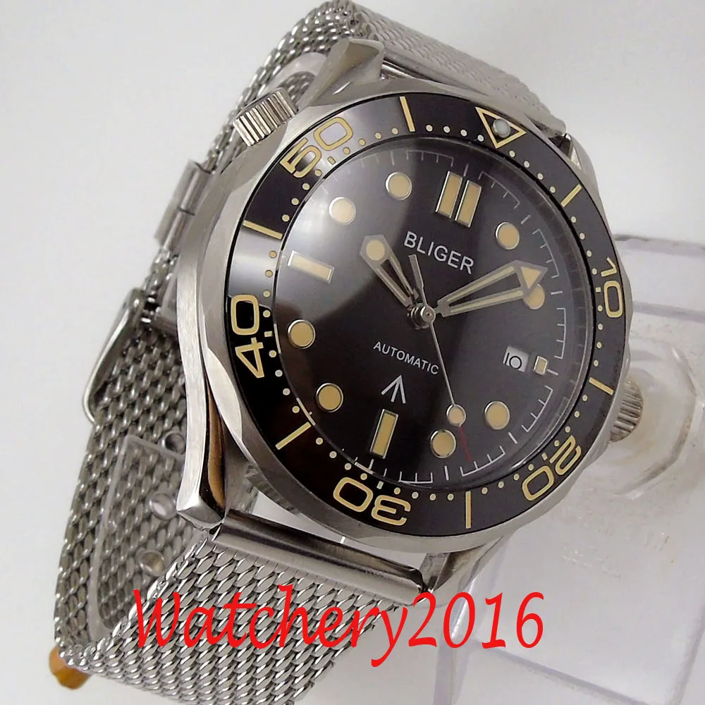 

41mm Bliger Black Dial Sapphire Glass Ceramic Bezel Stainless Steel NH35 Miyota 8215 PT5000 Automatic Mens Watch