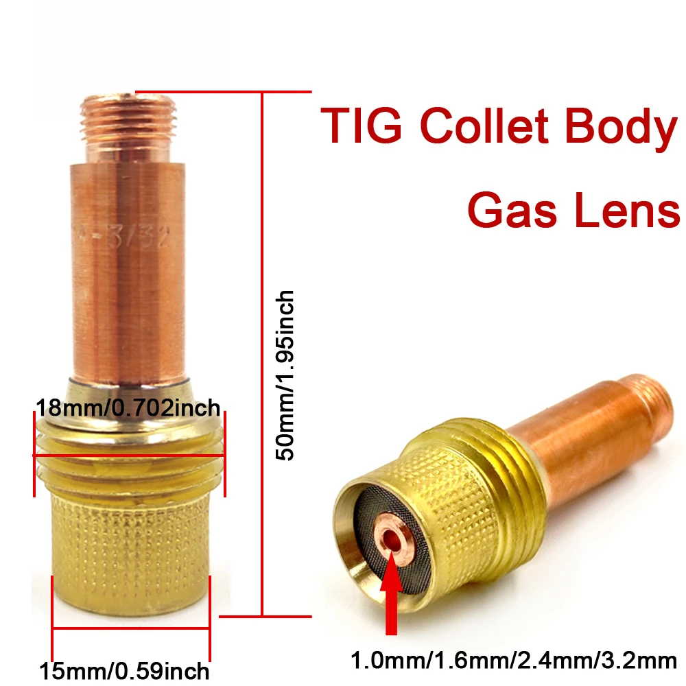 Imagem -04 - Tig Tocha de Soldagem Bicos Tig Collet Corpo Médio Lente Gás 1.0 mm 1.6 mm 2.4 mm 3.2 mm para Tig Pta db sr Wp17 Wp18 Wp26 Peças