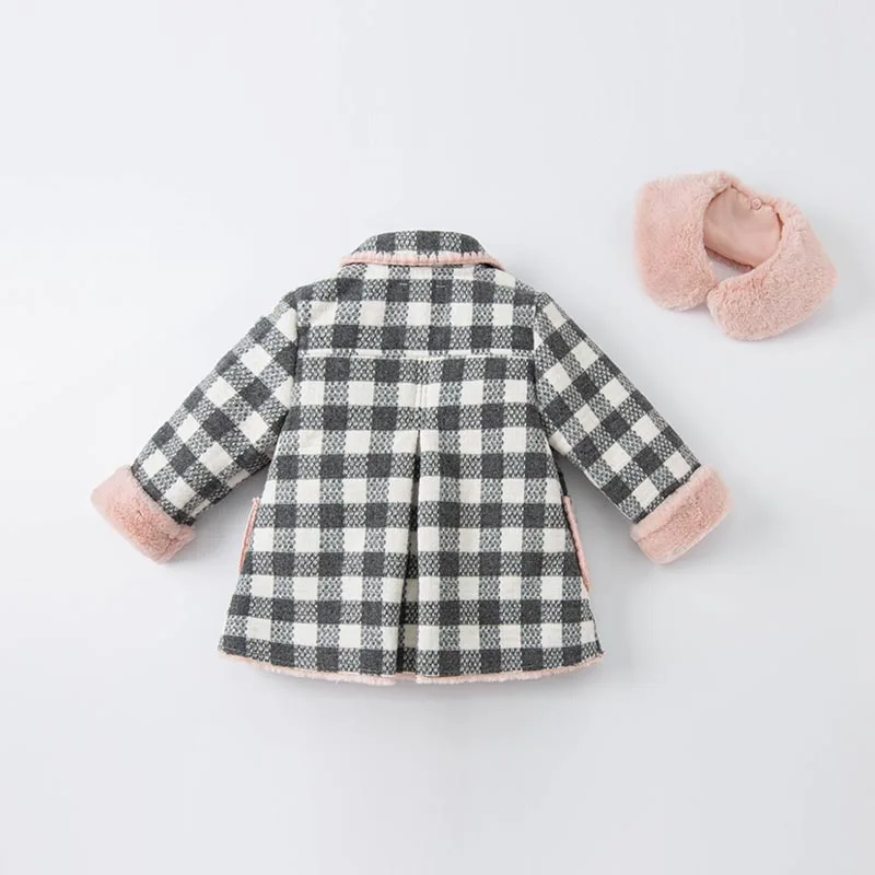 DBM19459 dave bella winter baby girl fashion bow plaid pockets coat children girls tops infant toddler outerwear