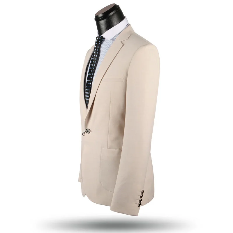 FOLOBE costume homme Custom Made Beige Mens Slim Suits 3 Pcs Bridegroom Wedding Suits For Men Dress Suit Blazer+Vest+Pants image 4