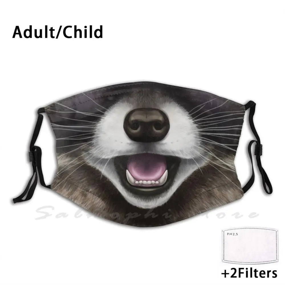 Raccoon Face Print Washable Filter Anti Dust Mouth Mask Raccoon Face Cute Animal Furry Anthro Mask Trash Panda