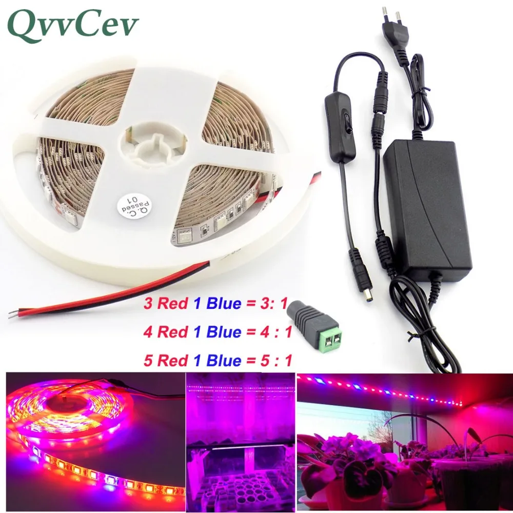 

Qvvcev Led Plant Grow Strip Light lamp Waterproof 2M 3M 5M DC 12V 2A/3A Power Adapter for flower indoor greenhouse Aquarium