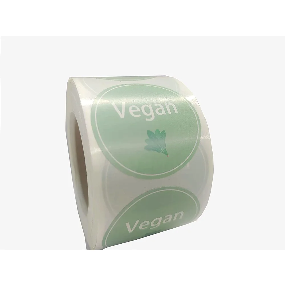 Grün Vegan Etiketten 1,5 Zoll Lebensmittel Rotation Aufkleber Für Paket Restaurants 500 Pcs Pro Rolle
