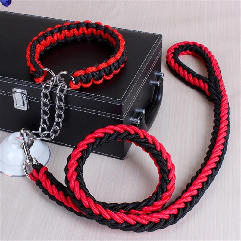 1.2M 17 colors Length Double Strand Rope Large Dog Leashes Metal P Chain Buckle National Color Pet Traction Rope Collar Set A 13