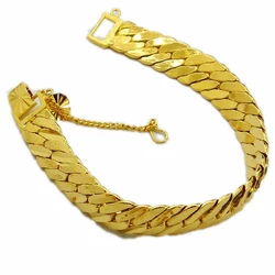 Pure Gold Color Men's Jewelry Drop Shipping,Wholesale 12mm Bracelet for Men 20cm Long ,Fashion Women Bracelet