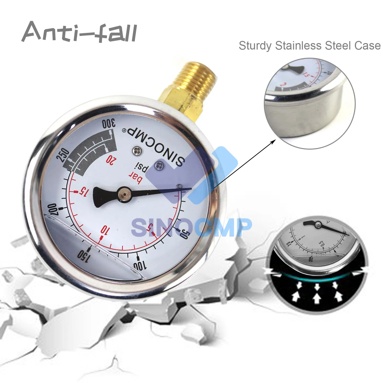 Multipurpose Hydraulic Pressure Gauge 2Mpa / 0-20Bar / 0-300PSI Economical Double Scale with 12 Months Warranty