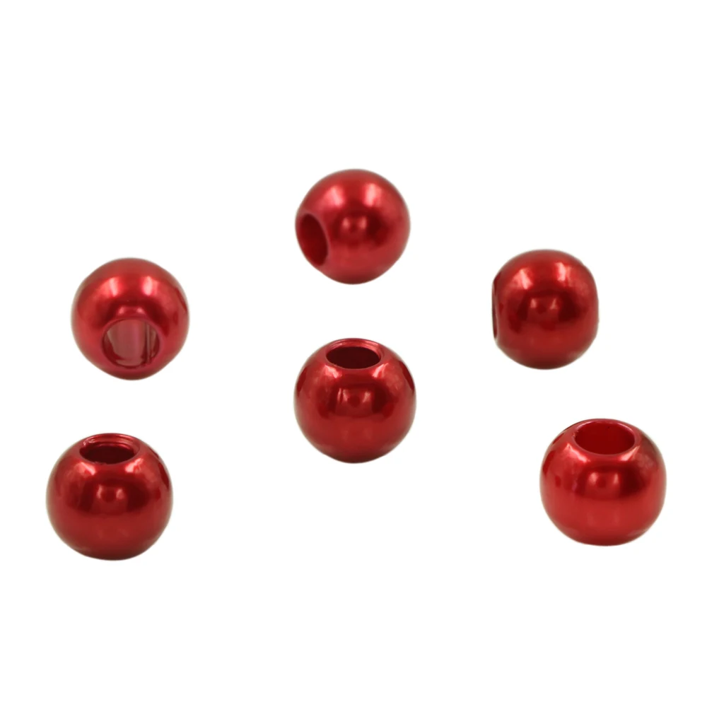 Wholesales 50pcs Red Acrylic Shiny Simulated Pearl Rondelle Loose Large Hole Charm Beads Fit European Bracelet