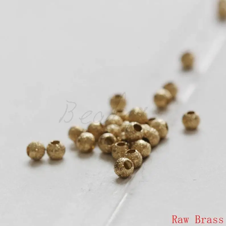 100 Pieces Solid Raw Brass Stardust Round Spacer Beads - 3x2.6mm (3614C)