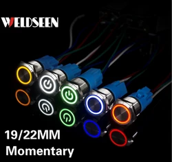 19mm 22mm Self Reset Momentary Metal Push Button Switch LED Light 3V 6V 12V 24V 220V Start Stop Button Power Button With Socket